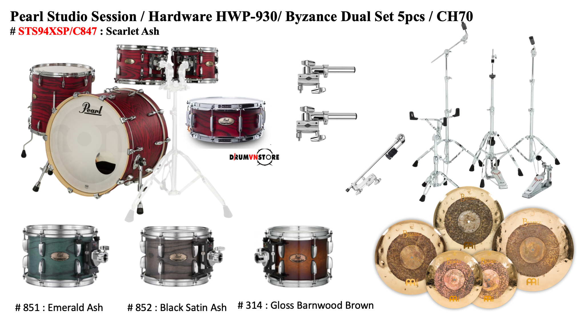  Trống Cơ Pearl Session Studio STS94XSP/C (22/10-12-16/14) 