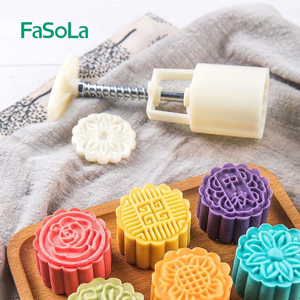  Khuôn bánh trung thu lò xo 4 mặt tròn FSLDZ-229C 