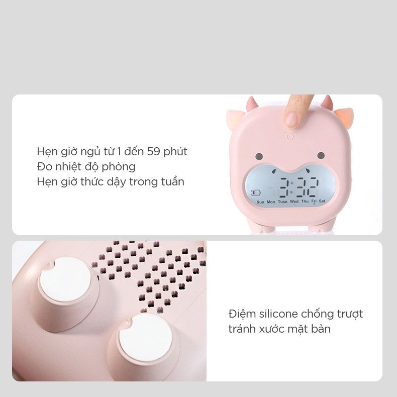  Đồng hồ báo thức hình bò ngố Dada hồng phấn FSLDZ-504 