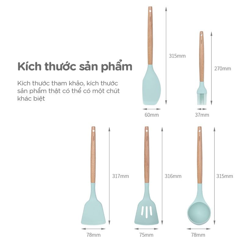  Bộ đồ dùng nấu Silicon ăn tay cầm gỗ FSLSH-121 