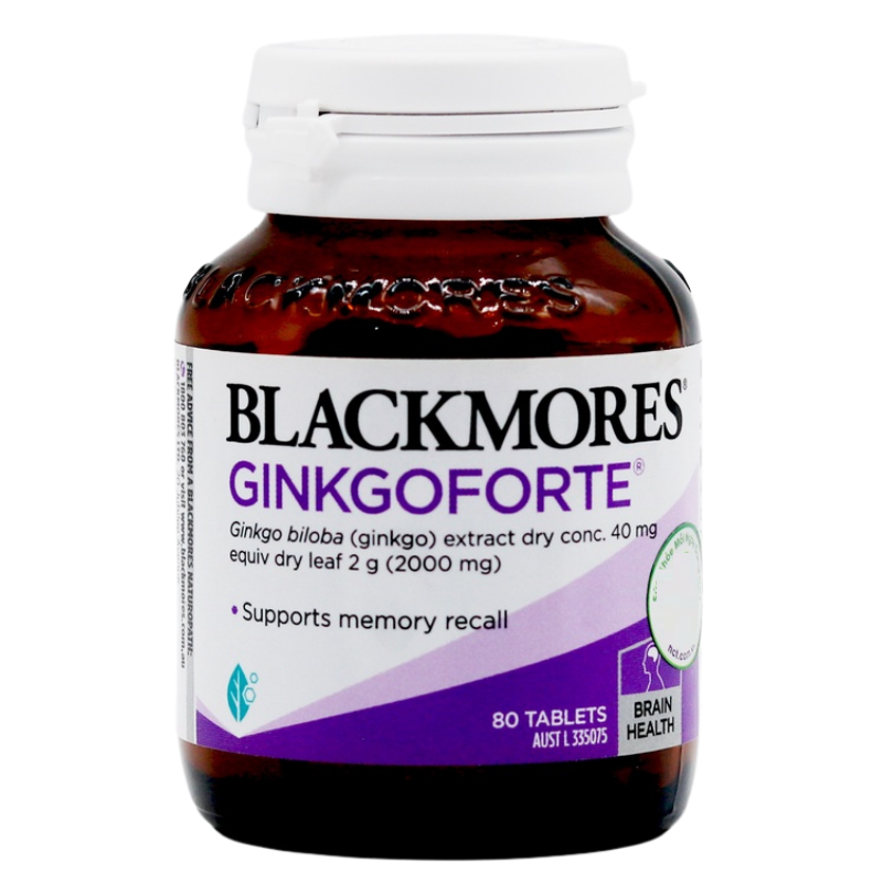 Viên uống bổ não tăng cường trí nhớ Blackmores Ginkgo Forte 2000mg 80 viên Úc (mẫu mới)