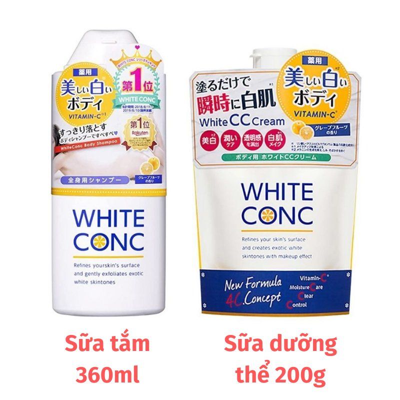 Combo sữa tắm và sữa dưỡng thể trắng da White Conc Vitamin C Nhật Bản