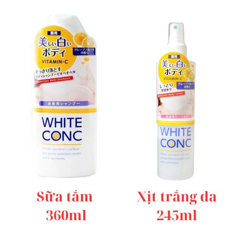 Combo sữa tắm và xịt trắng da White Conc Vitamin C Nhật Bản