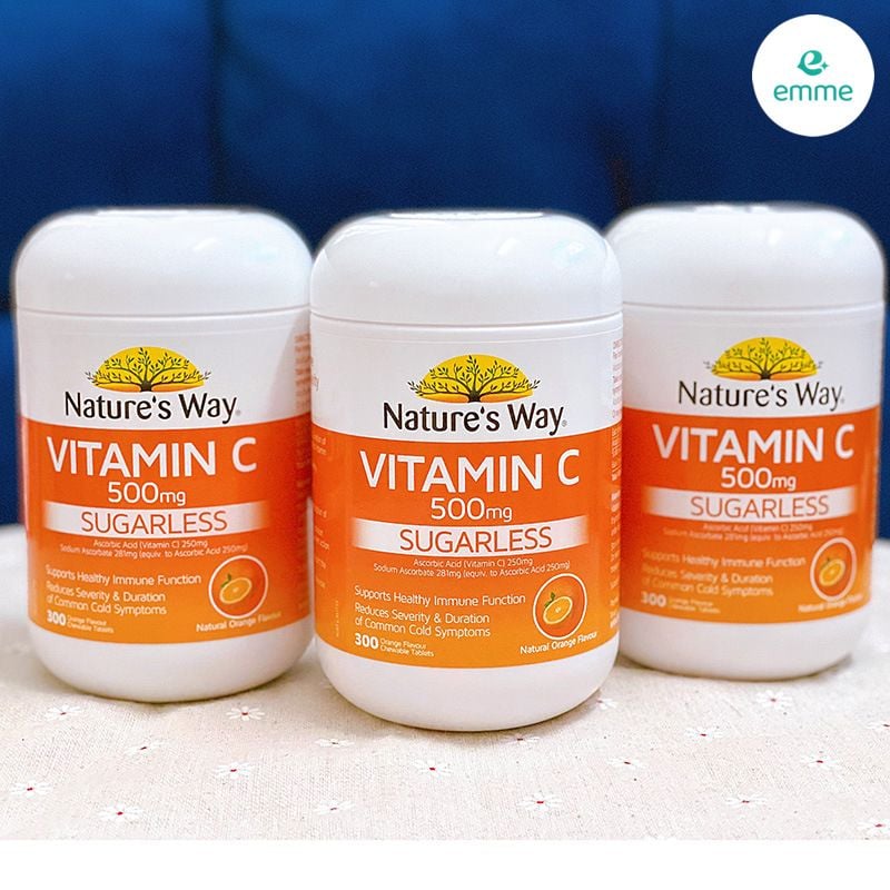 Viên nhai bổ sung vitamin C Nature’s Way Sugarless Vitamin C 500mg 300 viên của Úc