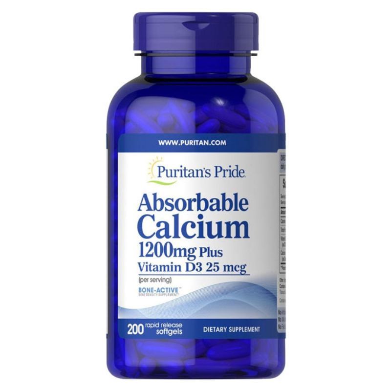Viên uống canxi Puritan's Pride Absorbable Calcium 1200mg Plus vitamin D3 25mcg 200 viên Mỹ
