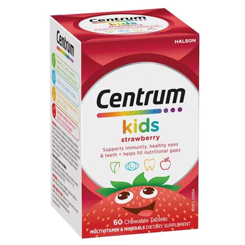 Vitamin tổng hợp cho bé Centrum Kids Strawberry vị dâu 60 viên của Úc mẫu mới