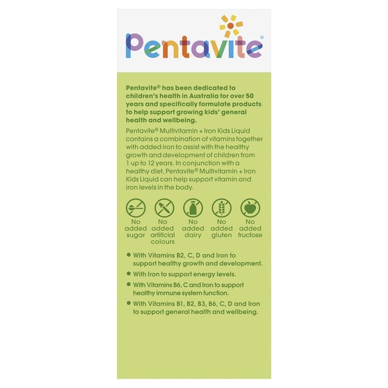 Siro vitamin tổng hợp và sắt Pentavite Multivitamin + Iron Kids Liquid 200ml cho bé 1-12 tuổi Úc