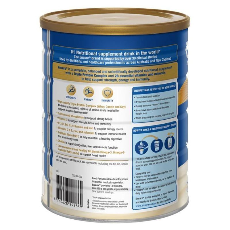 Sữa bột Ensure Úc 850g vị Vani dành cho người lớn