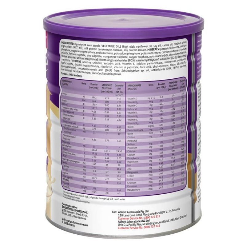 Sữa PediaSure Úc nắp tím vị vani 850g cho bé 1-10 tuổi