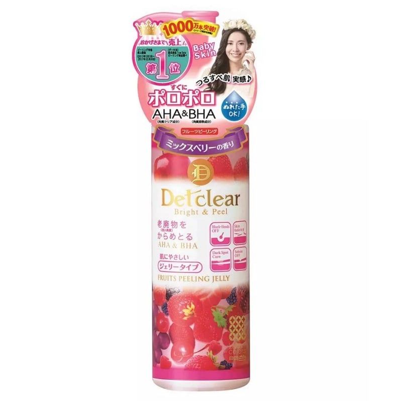 Gel tẩy tế bào chết Detclear Bright & Peel 180ml Nhật Bản hương dâu màu hồng