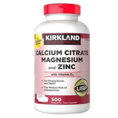 Viên uống Kirkland Calcium Citrate Magnesium and Zinc with vitamin D3 500 viên Mỹ
