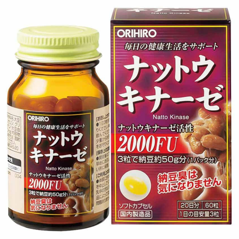 Viên uống Natto Kinase Orihiro 2000FU 60 viên Nhật Bản hỗ trợ ngừa tai biến, chống đột qụy