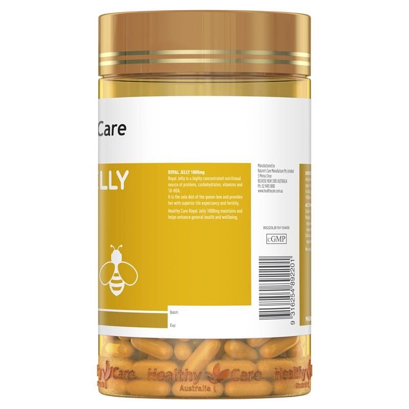 Viên uống sữa ong chúa Healthy Care Royal Jelly 1000mg 365 viên của Úc chính hãng