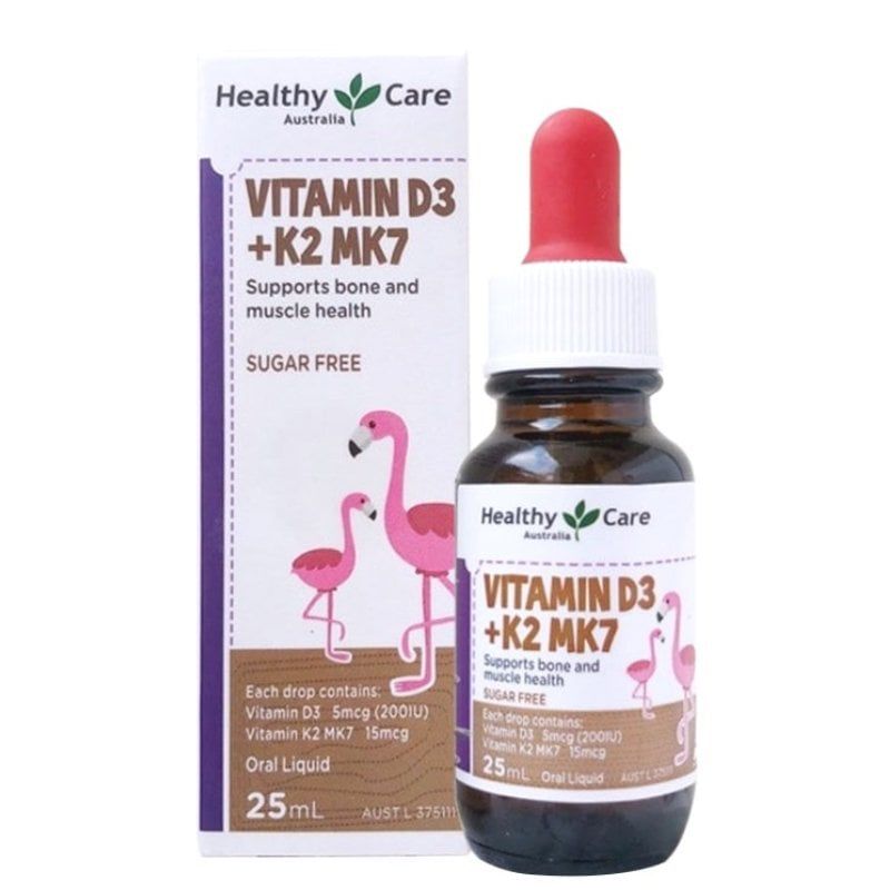 Vitamin D3 + K2 MK7 Healthy Care 25ml cho trẻ sơ sinh của Úc hỗ trợ tăng chiều cao cho bé