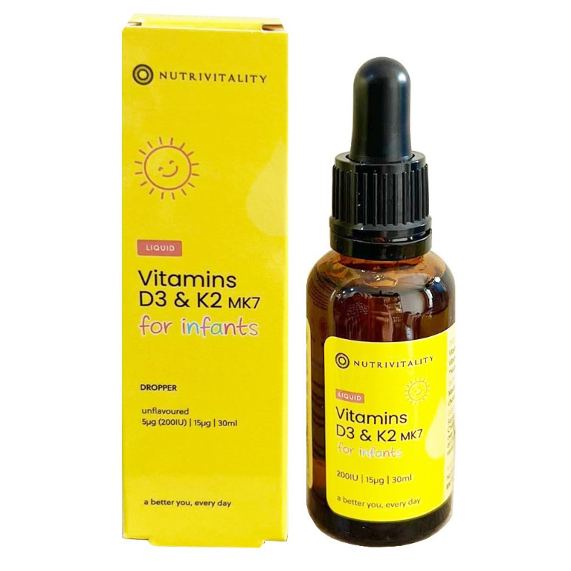 Vitamin D3 & K2 MK7 Nutrivitality 30ml Anh cho bé từ sơ sinh