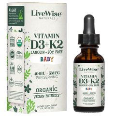 Vitamin D3K2 LiveWise Baby Organic 400IU Mỹ cho bé từ sơ sinh