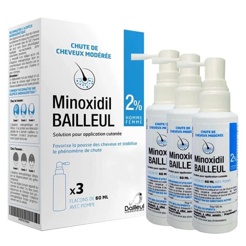 Xịt mọc tóc Minoxidil Bailleul 2% Pháp (60ml) ngăn rụng tóc, kích thích mọc tóc