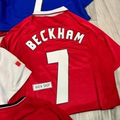 ÁO ĐẤU MANCHESTER UNITED 1998/99 RETRO HÀNG THÁI SÂN NHÀ ĐỎ TAY NGẮN IN LOGO C1 & BECKHAM #7