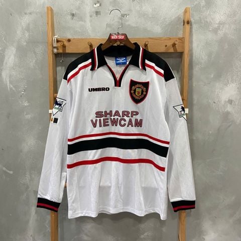 ÁO ĐẤU MANCHESTER UNITED 1997/99 RETRO HÀNG THÁI SÂN KHÁCH TRẮNG TAY DÀI IN LOGO NHA & BECKHAM #7