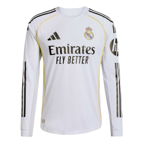 ÁO BÓNG ĐÁ REAL MADRID 2025/26 SÂN NHÀ PLAYER TAY DÀI CHÍNH HÃNG JN8866