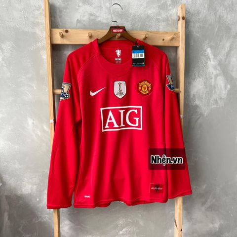 ÁO ĐẤU MANCHESTER UNITED 2007/08 RETRO HÀNG THÁI SÂN NHÀ ĐỎ TAY DÀI IN LOGO NHA FIFA & RONALDO #7