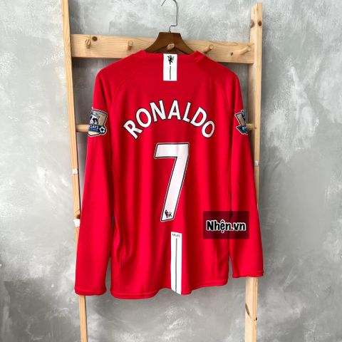 ÁO ĐẤU MANCHESTER UNITED 2007/08 RETRO HÀNG THÁI SÂN NHÀ ĐỎ TAY DÀI IN LOGO NHA FIFA & RONALDO #7