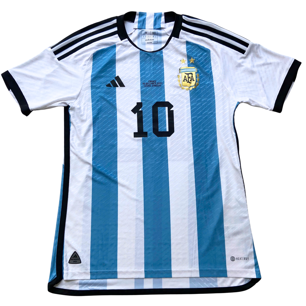 ÁO BÓNG ĐÁ ARGENTINA 2022 CHÍNH HÃNG PLAYER MESSI #10, FINAL MATCH DETAIL WORLD CUP 2022 - HF2157