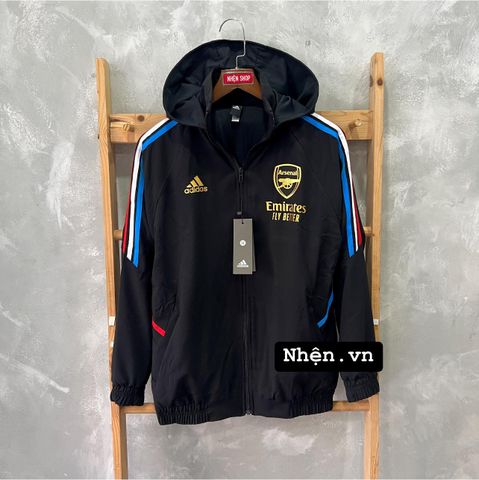 ÁO KHOÁC GIÓ ARSENAL ĐEN SỌC 3 MÀU 2023/24