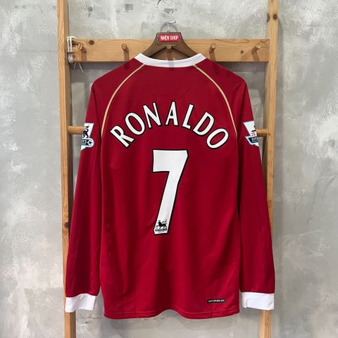 ÁO ĐẤU MANCHESTER UNITED 2006/07 RETRO HÀNG THÁI SÂN NHÀ ĐỎ ĐÔ TAY DÀI IN LOGO NHA & RONALDO #7