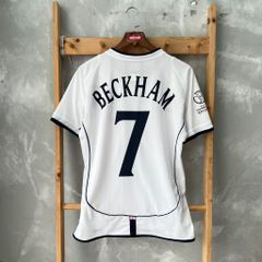 ÁO ĐẤU TUYỂN ANH 2002/04 RETRO HÀNG THÁI SÂN NHÀ TRẮNG TAY NGẮN IN LOGO WC & BECKHAM #7