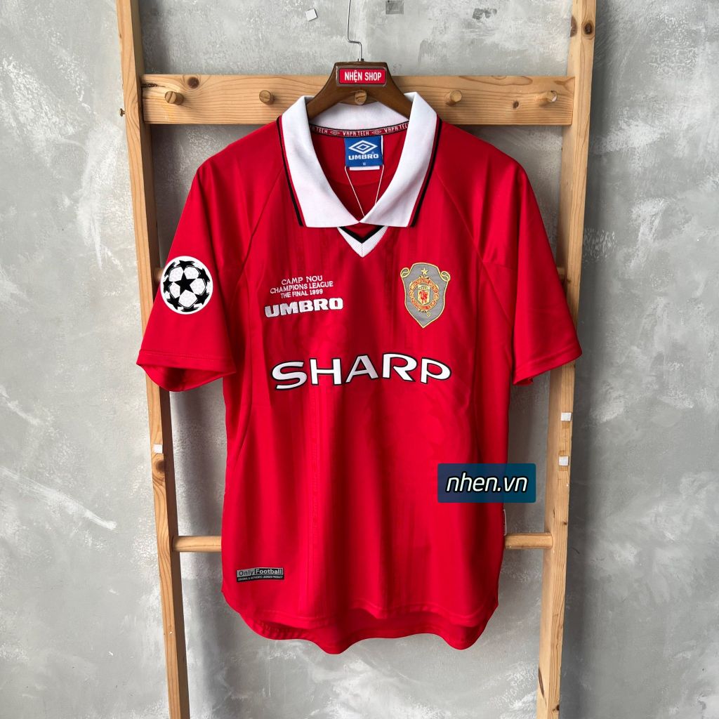 ÁO ĐẤU MANCHESTER UNITED 1998/99 RETRO HÀNG THÁI SÂN NHÀ ĐỎ TAY NGẮN IN LOGO C1 & BECKHAM #7