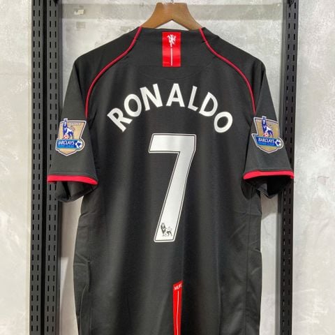 ÁO ĐẤU MANCHESTER UNITED 2007/08 RETRO HÀNG THÁI SÂN KHÁCH ĐEN IN LOGO NHA FIFA & RONALDO #7