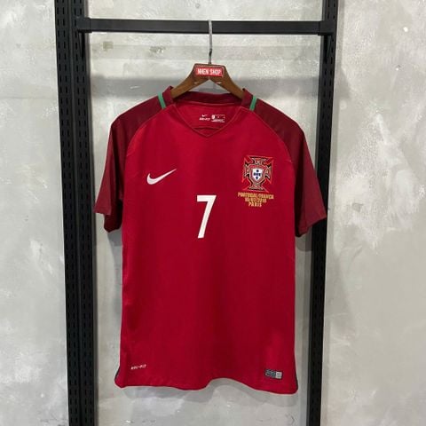 ÁO ĐẤU TUYỂN BỒ ĐÀO NHA 2016 RETRO HÀNG THÁI SÂN NHÀ ĐỎ ĐÔ IN LOGO EURO & RONALDO #7