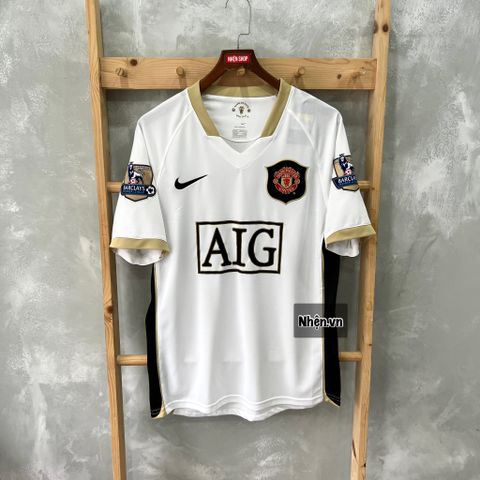 ÁO ĐẤU MANCHESTER UNITED 2006/08 RETRO HÀNG THÁI SÂN KHÁCH TRẮNG IN LOGO NHA & RONALDO #7