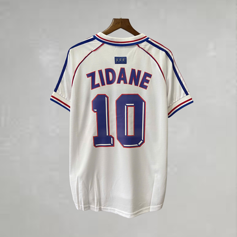 ÁO ĐẤU PHÁP 1998 RETRO HÀNG THÁI SÂN KHÁCH TRẮNG & ZIDANE #10
