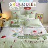  Bộ Chăn Ga Cotton Linen Kids - CÁ SẤU 