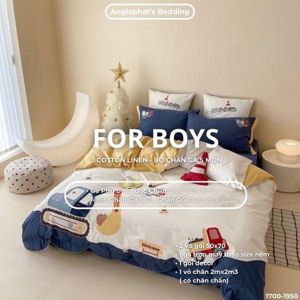  Bộ Chăn Ga Cotton Linen Kids - XE CẨU 