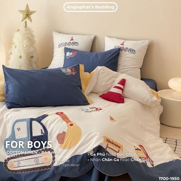  Bộ Chăn Ga Cotton Linen Kids - XE CẨU 
