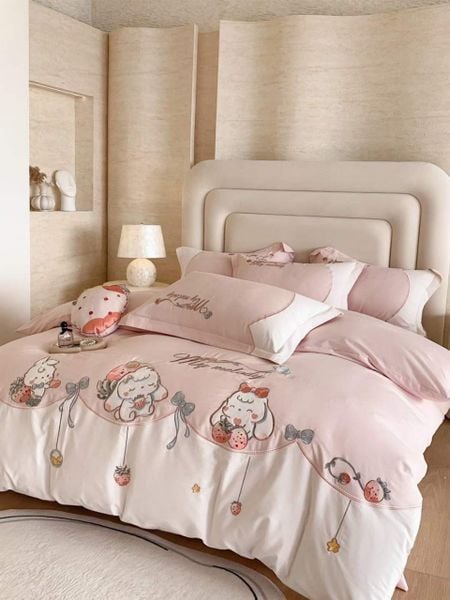 Bộ Chăn Ga Cotton Linen Kids - Thỏ Dâu Tây 