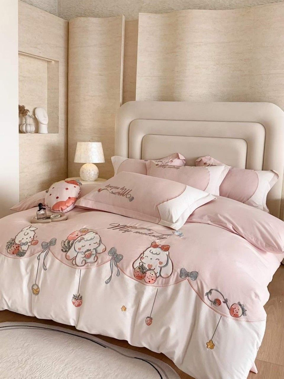  Bộ Chăn Ga Cotton Linen Kids - Thỏ Dâu Tây 