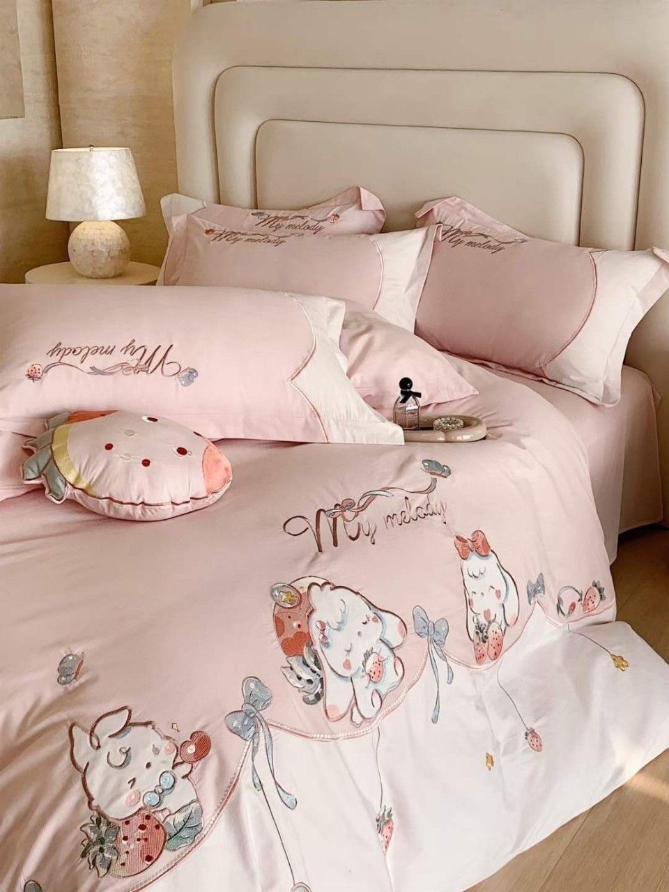  Bộ Chăn Ga Cotton Linen Kids - Thỏ Dâu Tây 