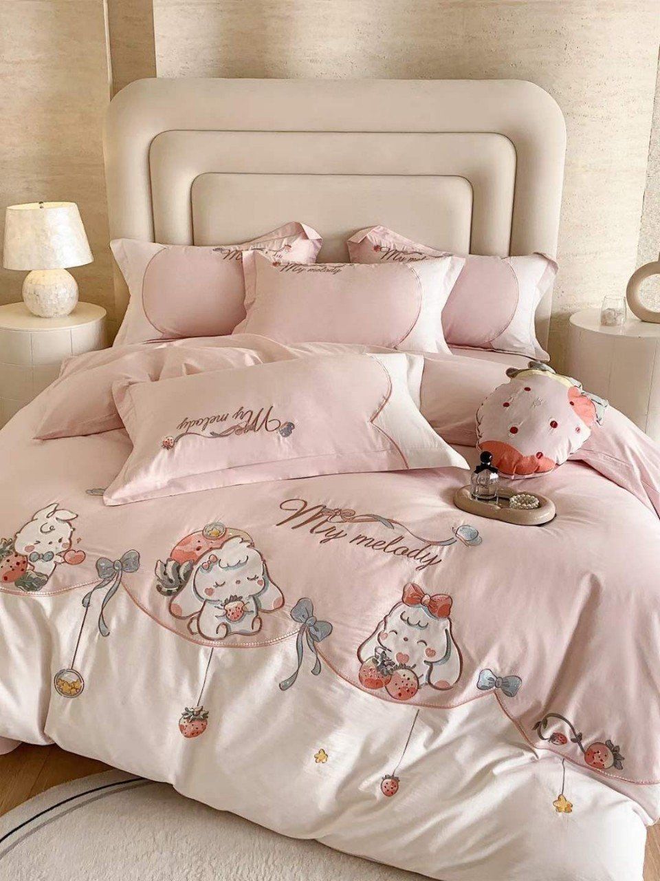  Bộ Chăn Ga Cotton Linen Kids - Thỏ Dâu Tây 