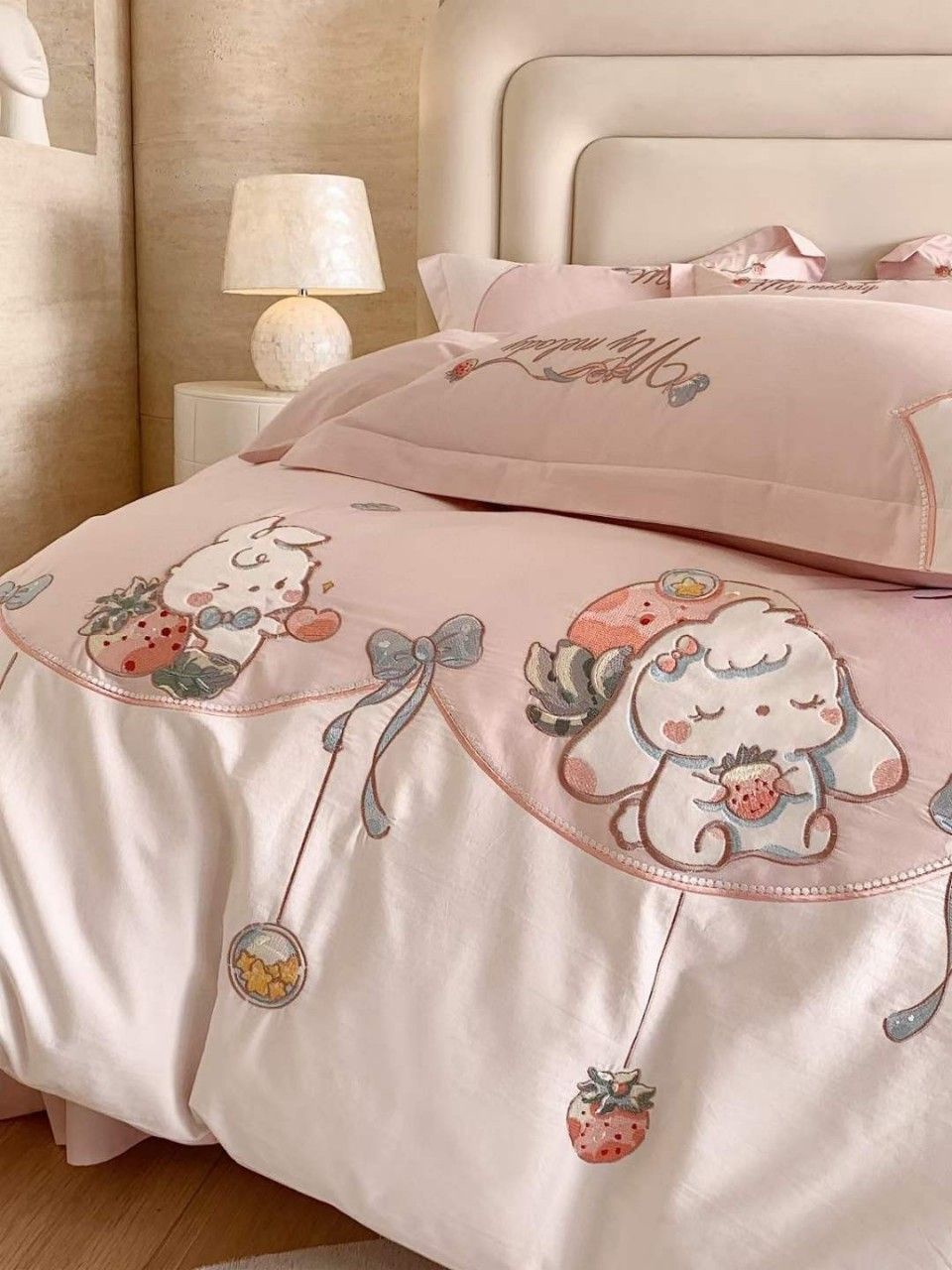  Bộ Chăn Ga Cotton Linen Kids - Thỏ Dâu Tây 