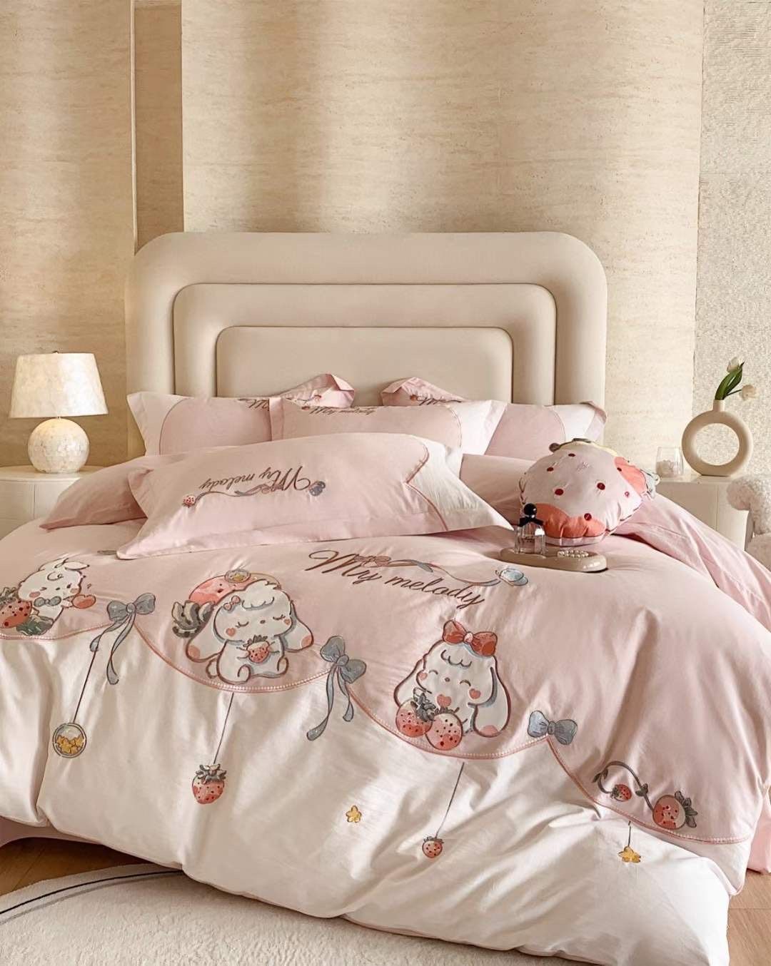  Bộ Chăn Ga Cotton Linen Kids - Thỏ Dâu Tây 