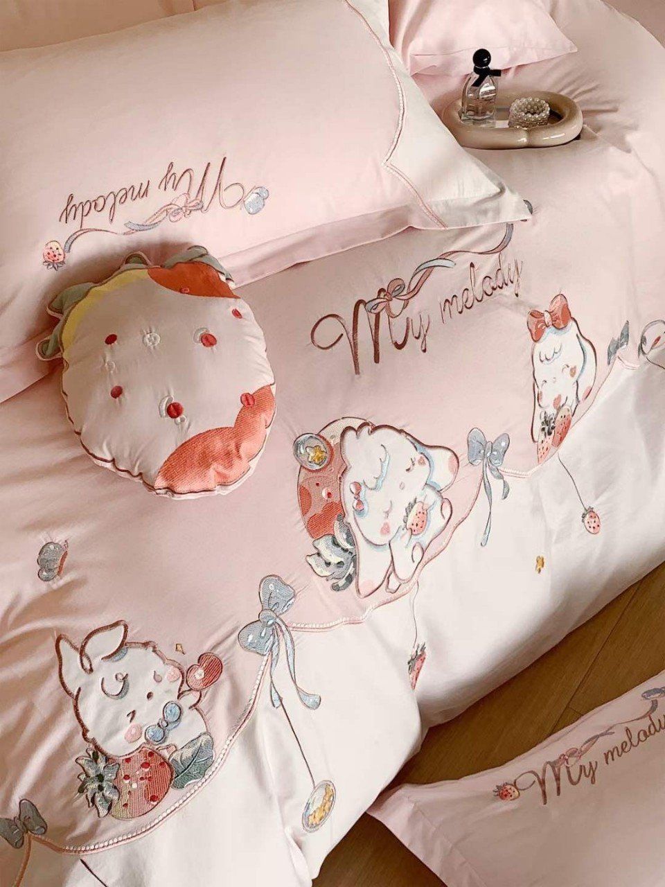  Bộ Chăn Ga Cotton Linen Kids - Thỏ Dâu Tây 