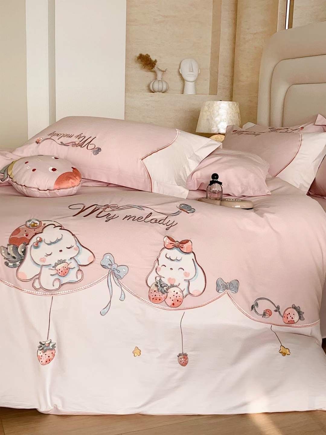  Bộ Chăn Ga Cotton Linen Kids - Thỏ Dâu Tây 