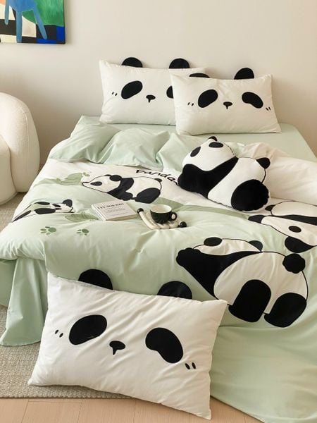  Bộ Chăn Ga Cotton Linen Kids - Gấu Trúc Xanh 