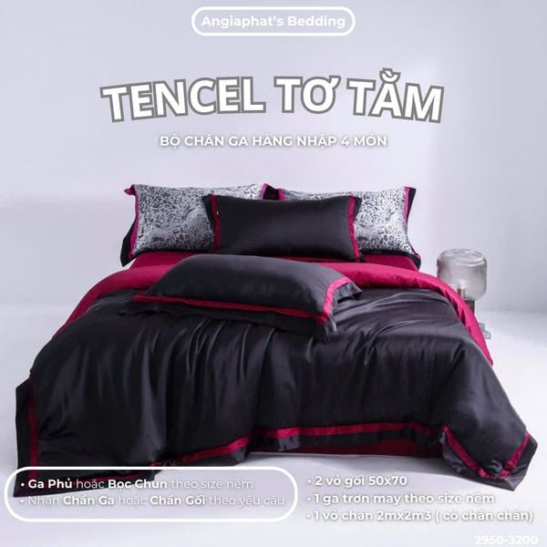  Set Chăn Ga Tencel Tơ Tằm COLOGNE - Đen Hồng 
