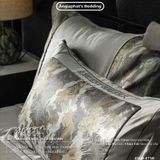  Set Chăn Ga Luxury - Gấm Siêu Mịn - Lá Ghi 