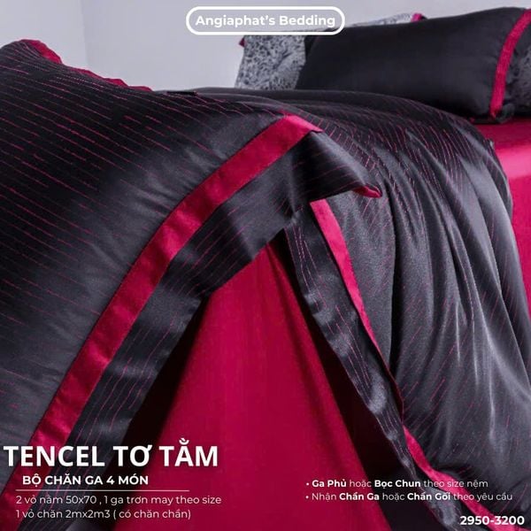  Set Chăn Ga Tencel Tơ Tằm COLOGNE - Đen Hồng 